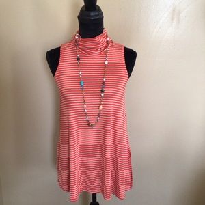 Anthropologie Orange & Tan Turtleneck Tank Top S:M